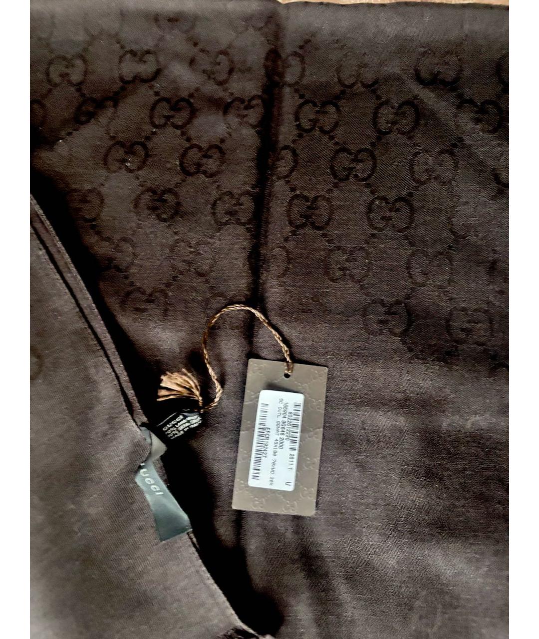 GUCCI Коричневый шерстяной шарф, фото 2