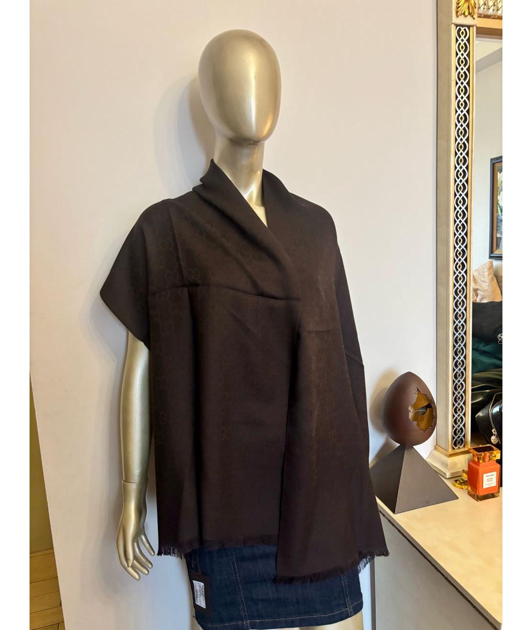 GUCCI Коричневый шерстяной шарф, фото 3