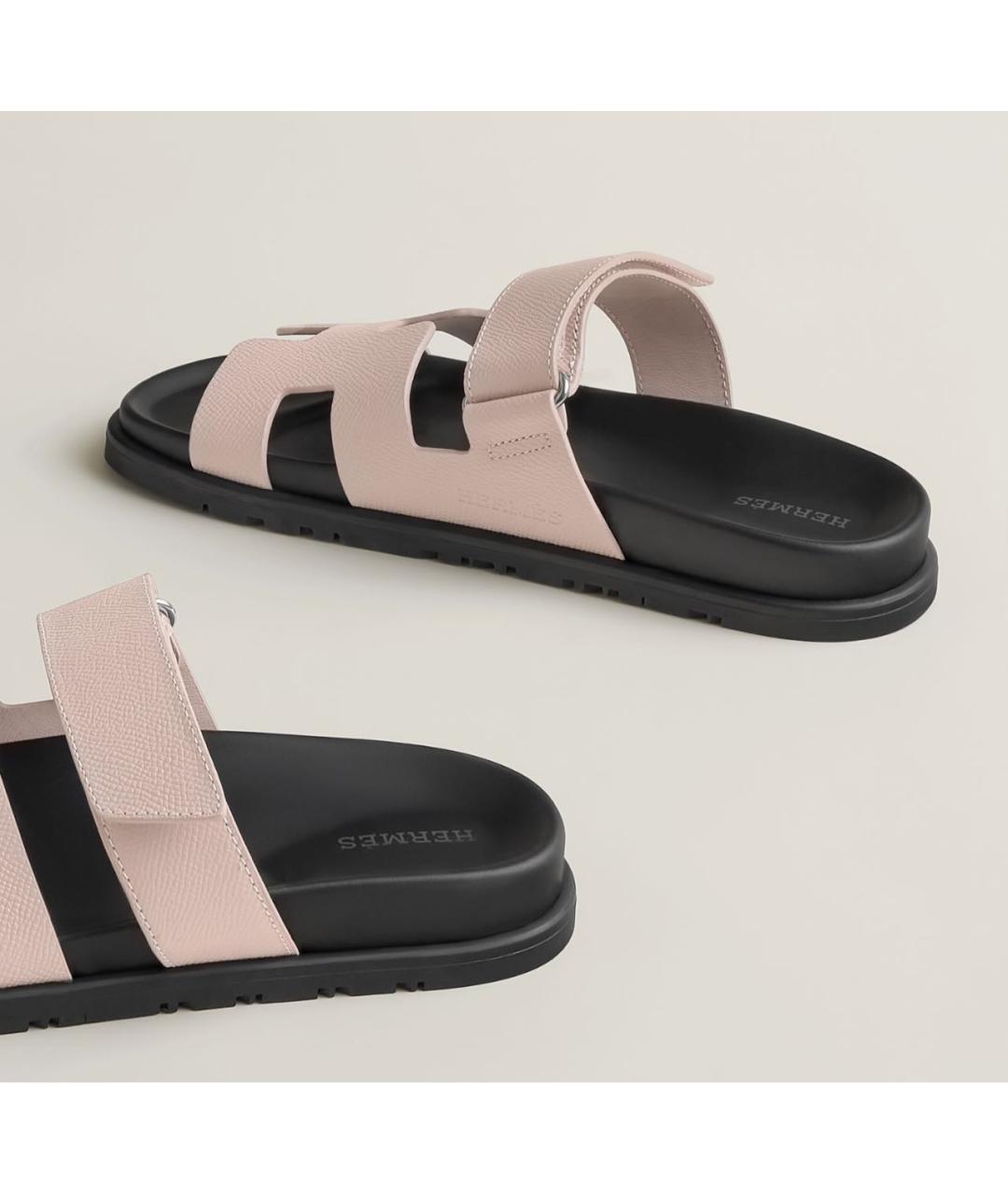 HERMES Розовые кожаные шлепанцы, фото 6