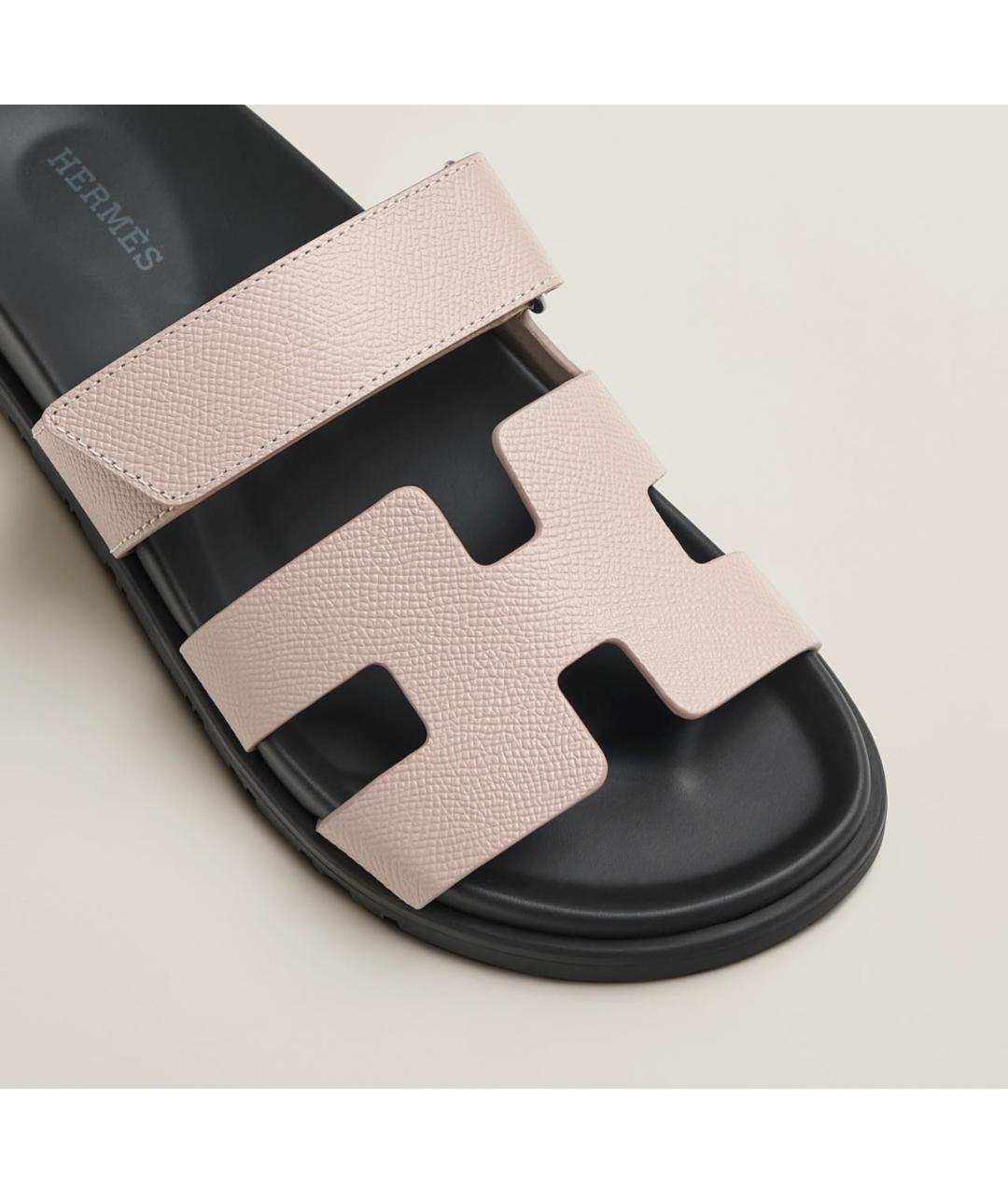 HERMES Розовые кожаные шлепанцы, фото 3