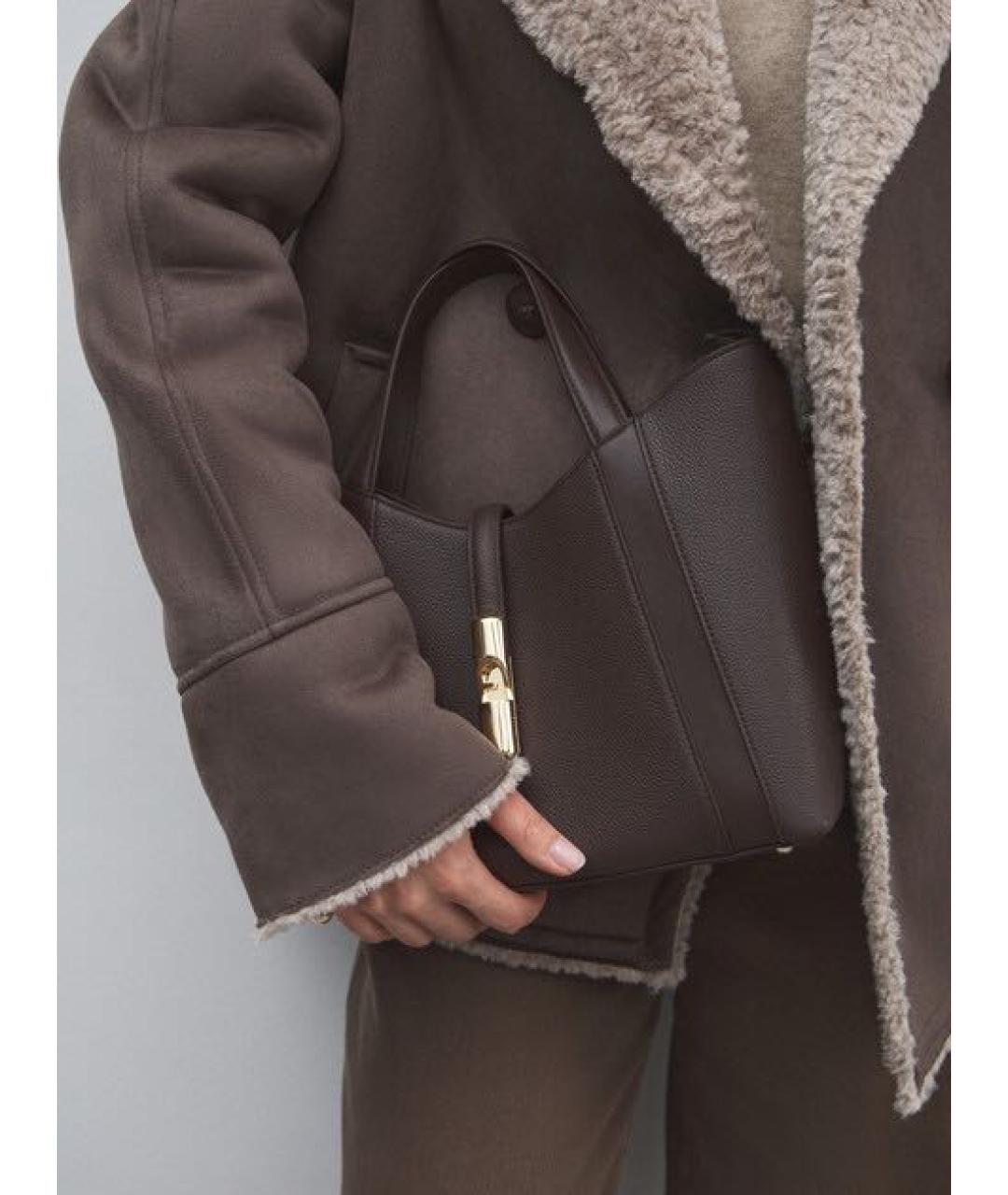 FURLA Коричневая кожаная сумка с короткими ручками, фото 5