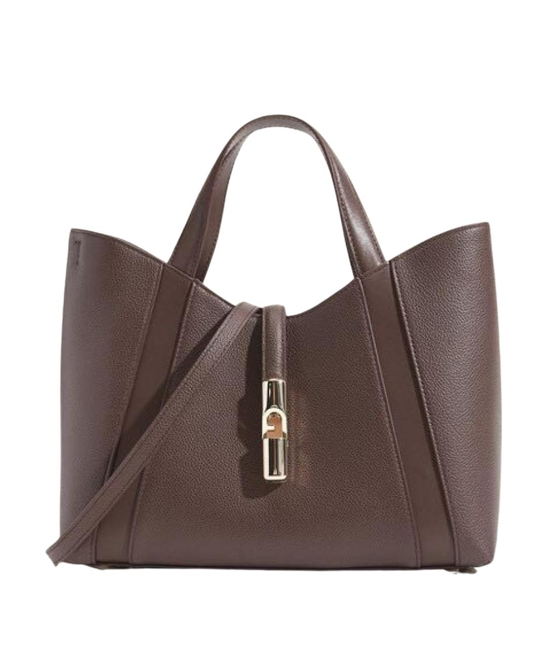FURLA Коричневая кожаная сумка с короткими ручками, фото 1