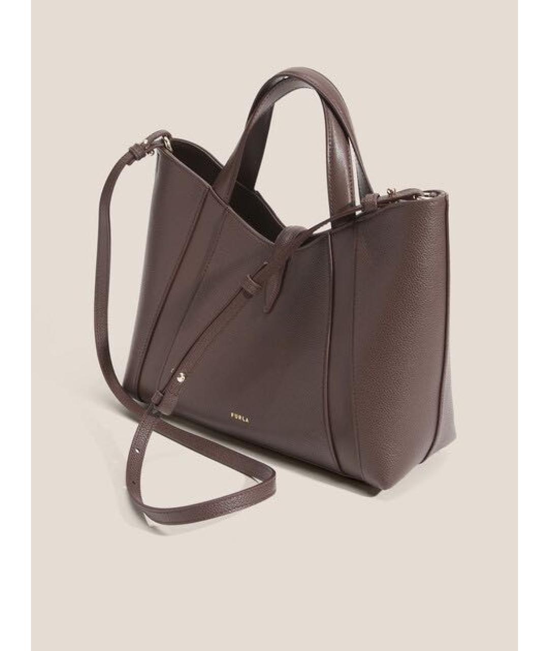 FURLA Коричневая кожаная сумка с короткими ручками, фото 3