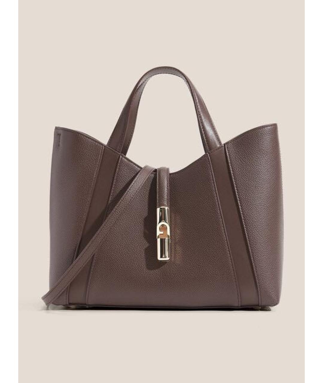 FURLA Коричневая кожаная сумка с короткими ручками, фото 6