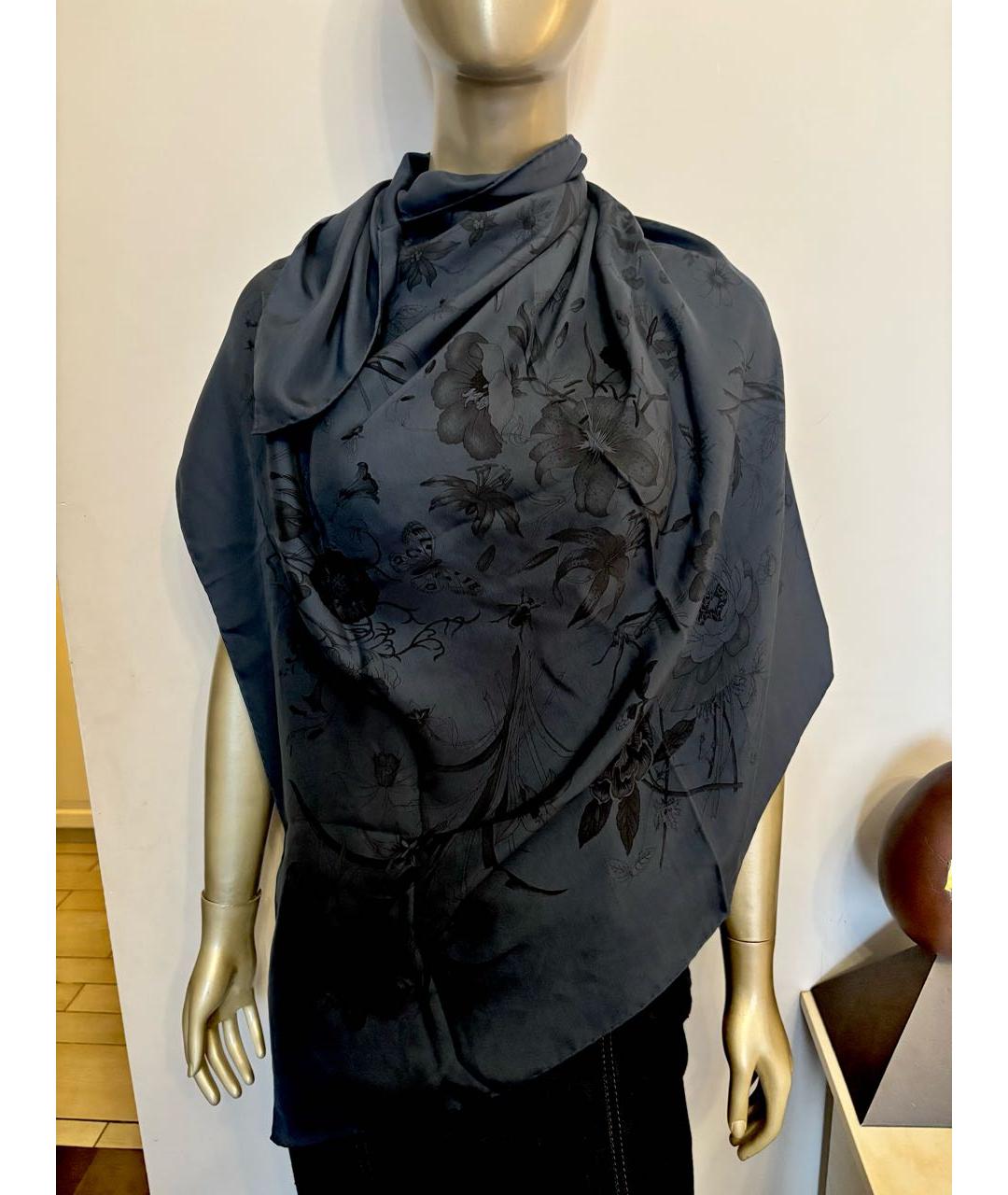 GUCCI Темно-синий шелковый платок, фото 2