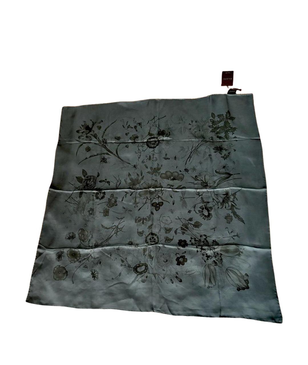 GUCCI Темно-синий шелковый платок, фото 1