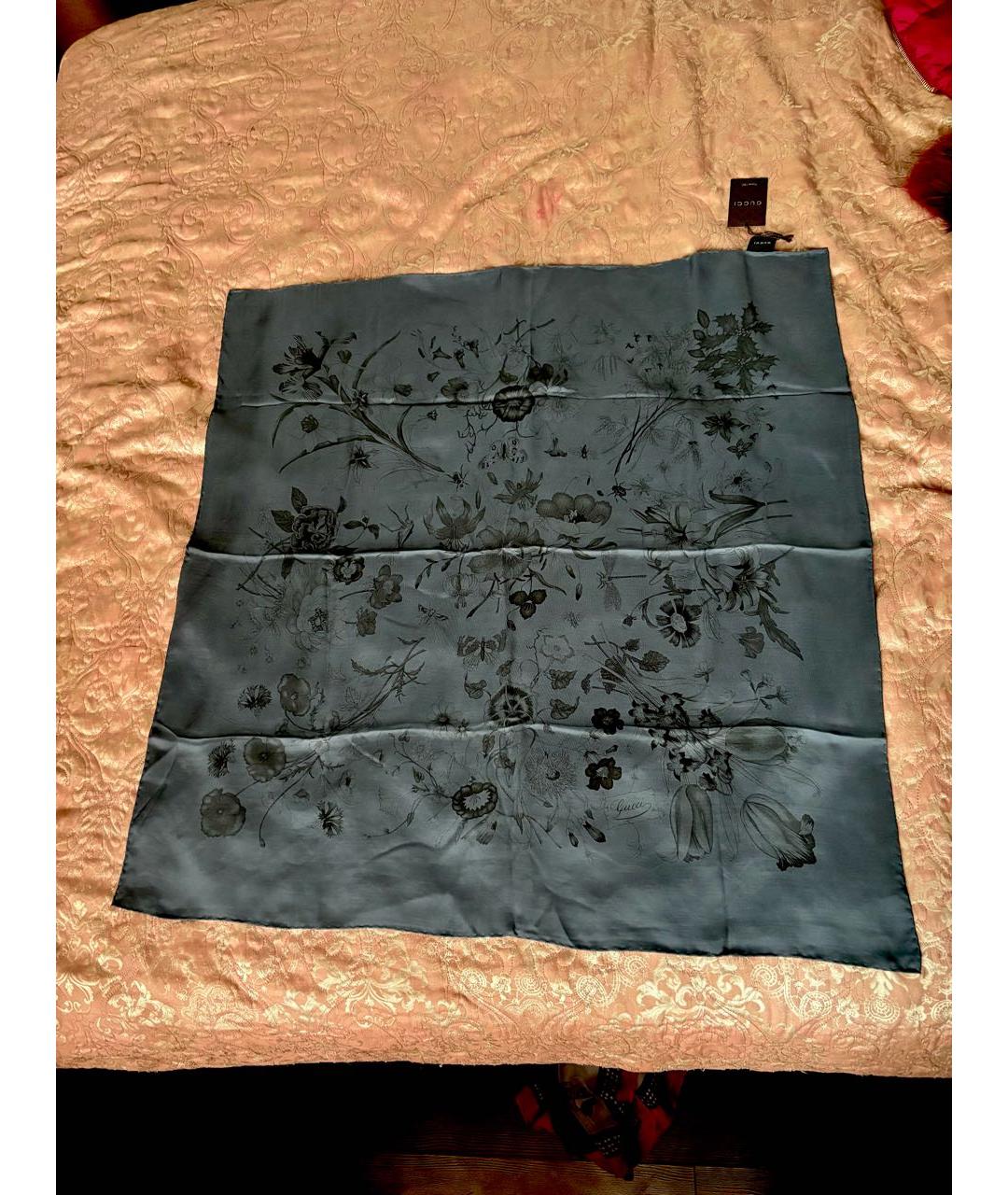 GUCCI Темно-синий шелковый платок, фото 5