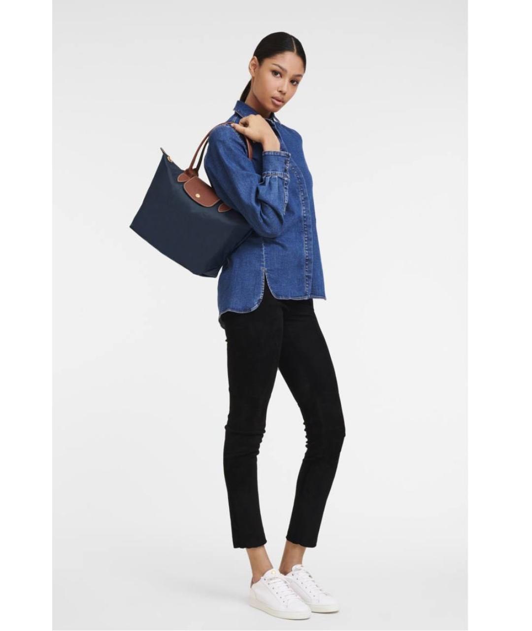 LONGCHAMP Темно-синяя тканевая сумка тоут, фото 2