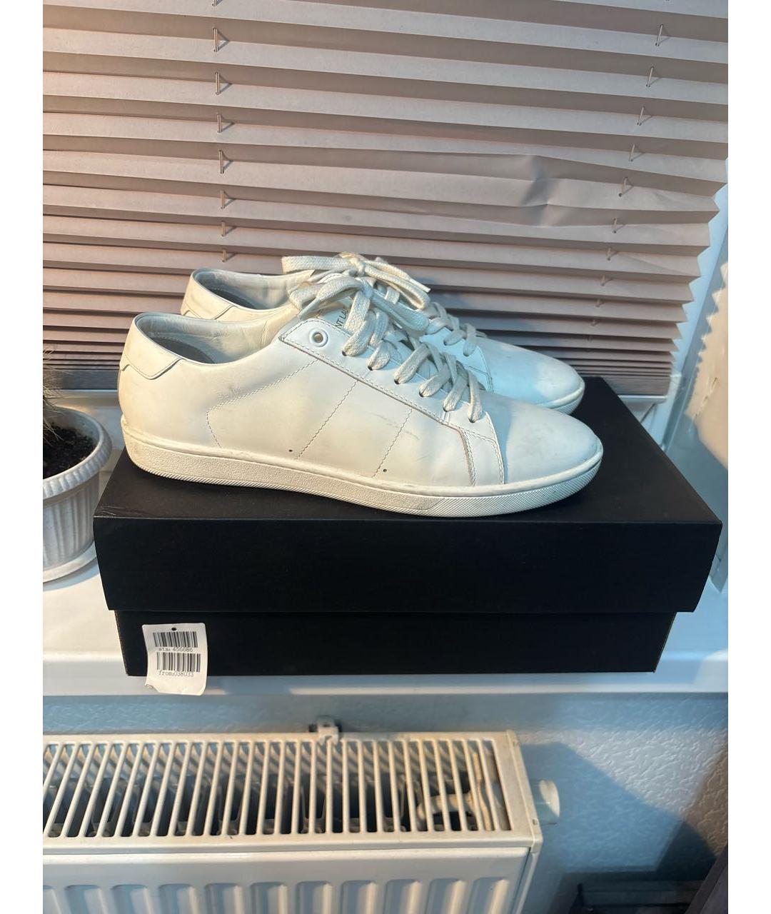 SAINT LAURENT Белые кожаные низкие кроссовки / кеды, фото 6