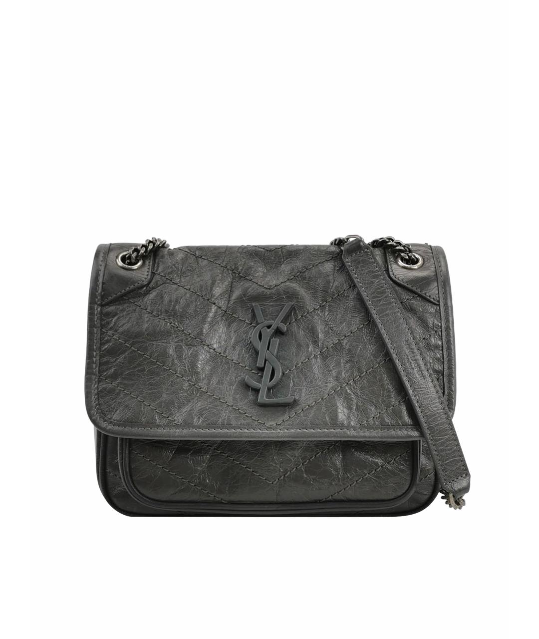 SAINT LAURENT Антрацитовая кожаная сумка через плечо, фото 9