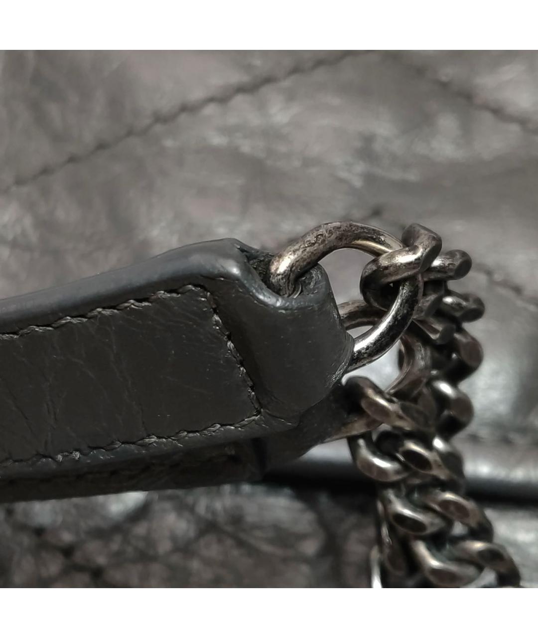 SAINT LAURENT Антрацитовая кожаная сумка через плечо, фото 6