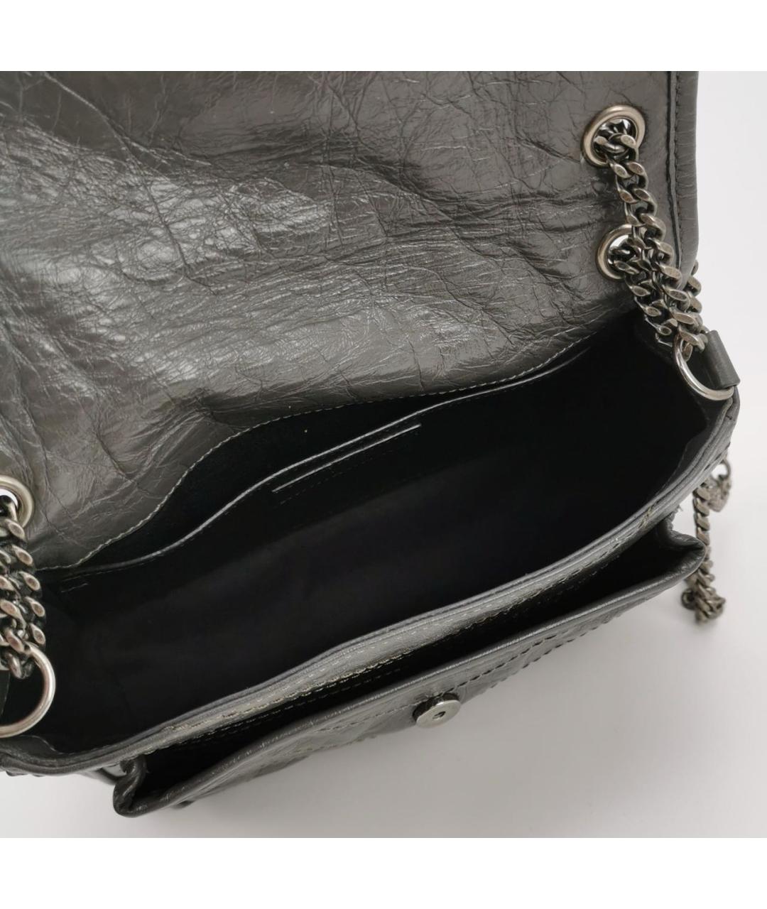 SAINT LAURENT Антрацитовая кожаная сумка через плечо, фото 5