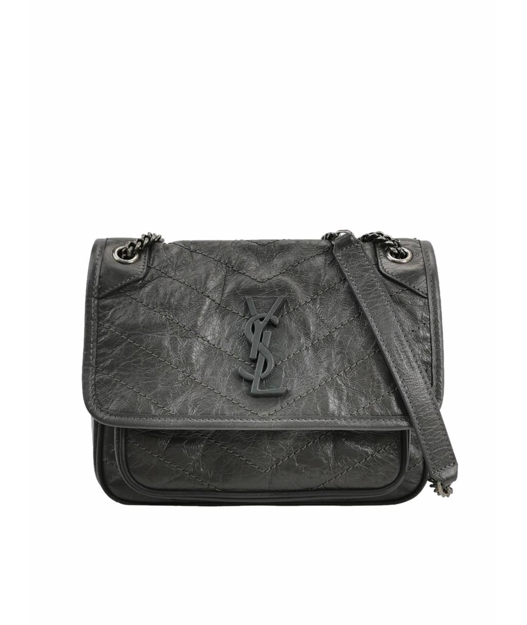 SAINT LAURENT Антрацитовая кожаная сумка через плечо, фото 1
