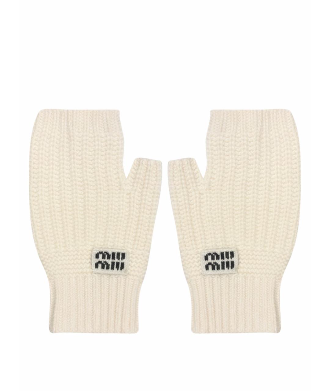MIU MIU Белые кашемировые митенки, фото 1