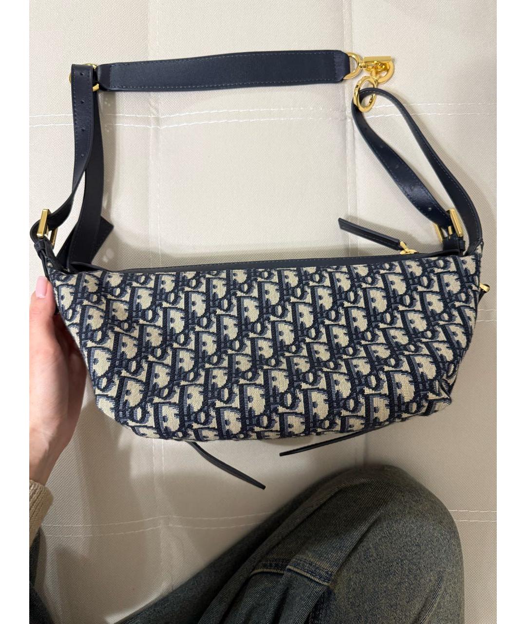 CHRISTIAN DIOR Темно-синяя жаккардовая сумка с короткими ручками, фото 9