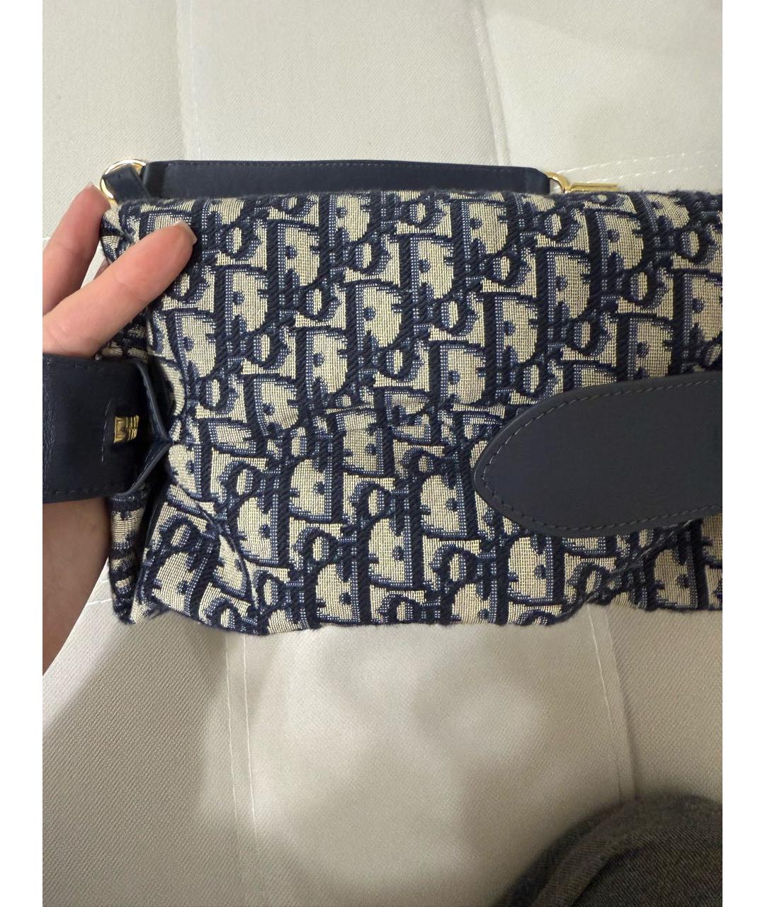 CHRISTIAN DIOR Темно-синяя жаккардовая сумка с короткими ручками, фото 3