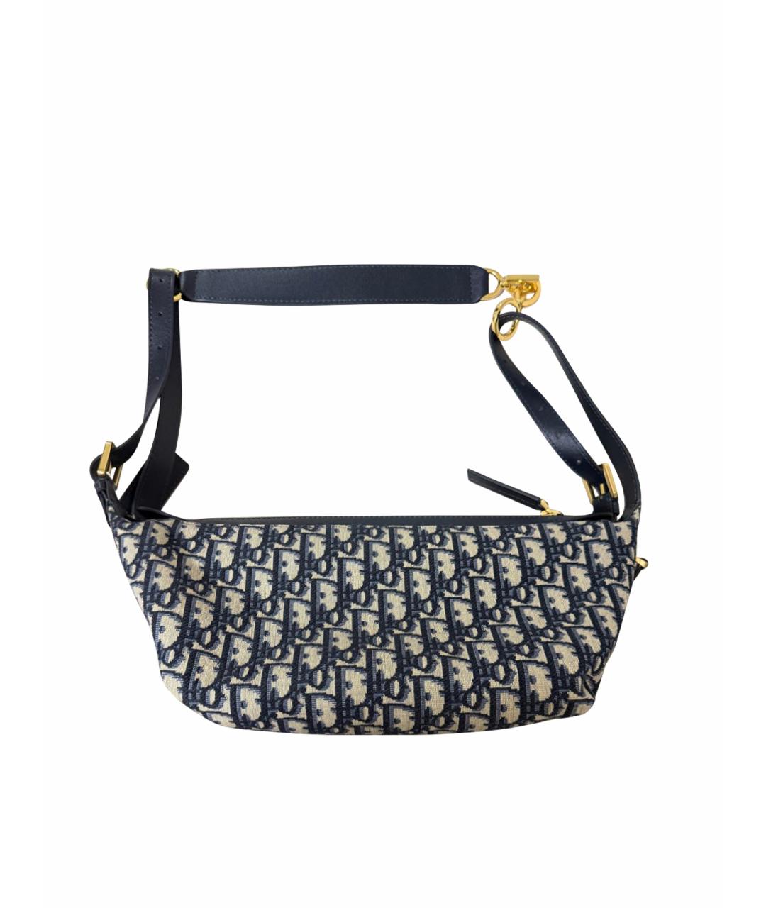 CHRISTIAN DIOR Темно-синяя жаккардовая сумка с короткими ручками, фото 1
