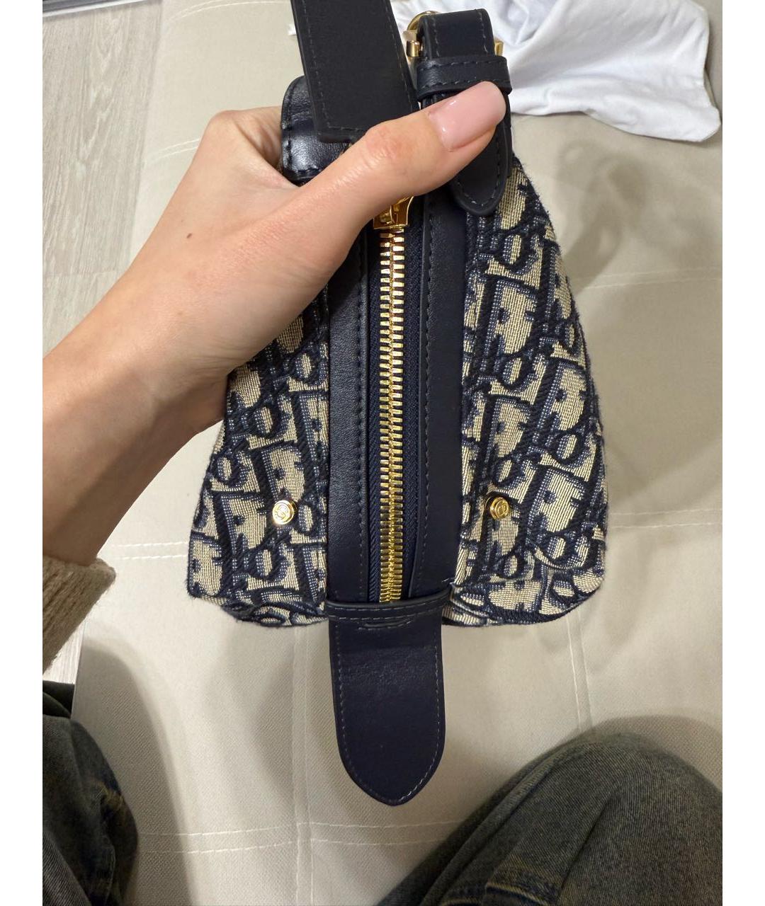 CHRISTIAN DIOR Темно-синяя жаккардовая сумка с короткими ручками, фото 2