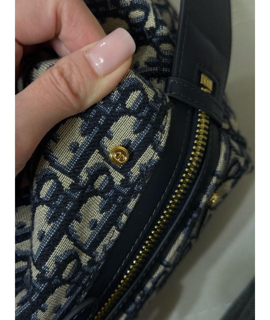 CHRISTIAN DIOR Темно-синяя жаккардовая сумка с короткими ручками, фото 4