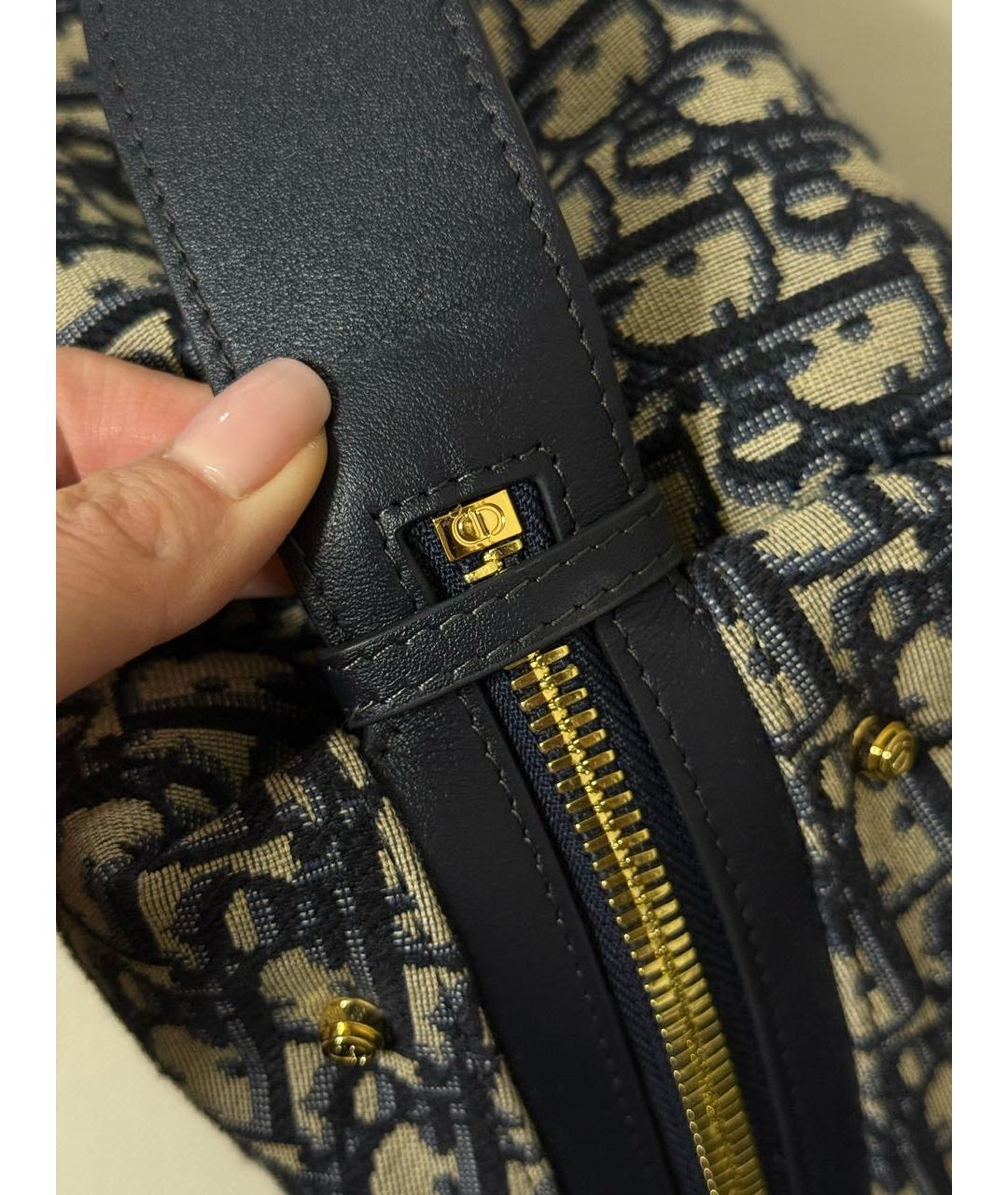 CHRISTIAN DIOR Темно-синяя жаккардовая сумка с короткими ручками, фото 5