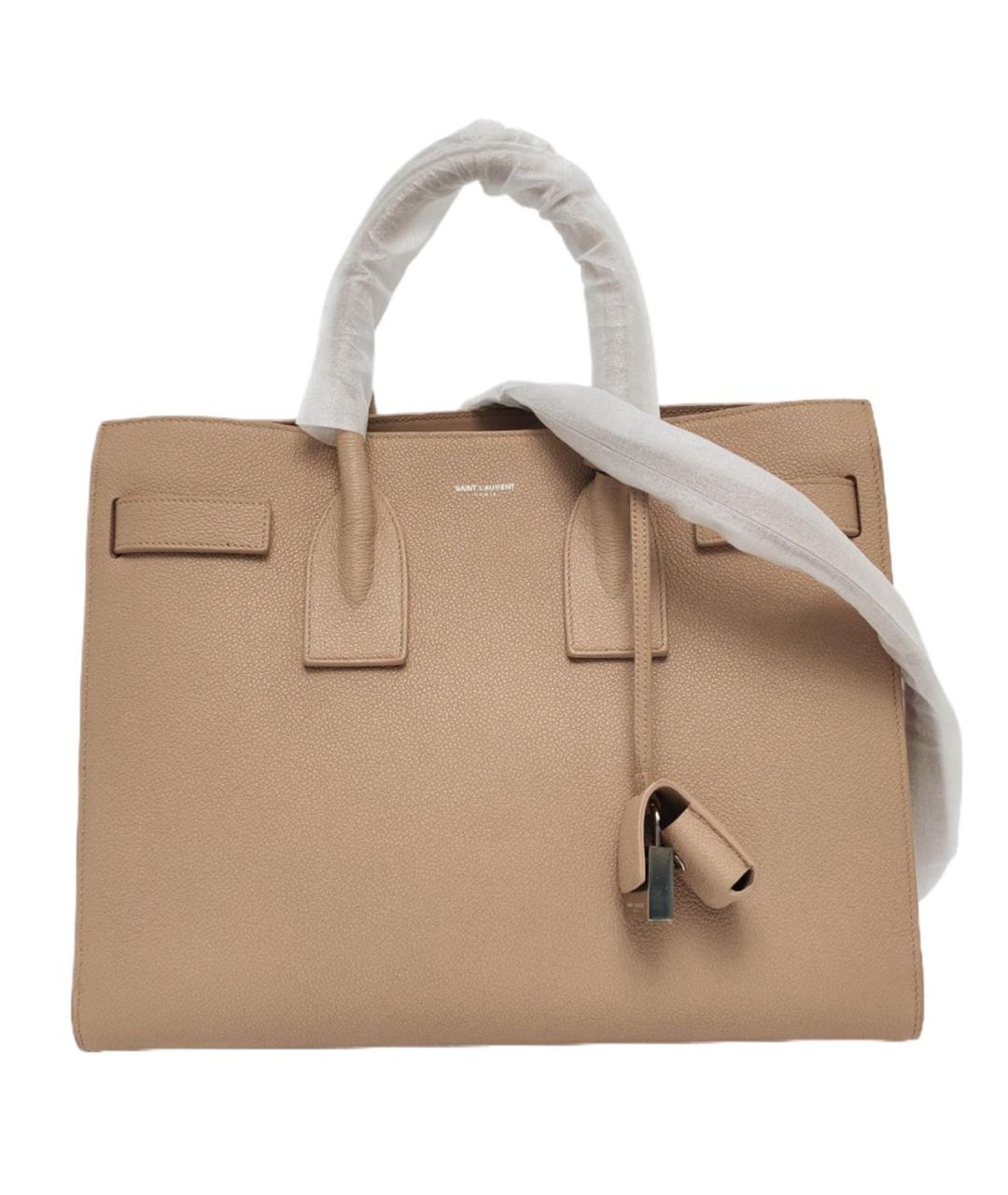 SAINT LAURENT Бежевая кожаная сумка тоут, фото 9