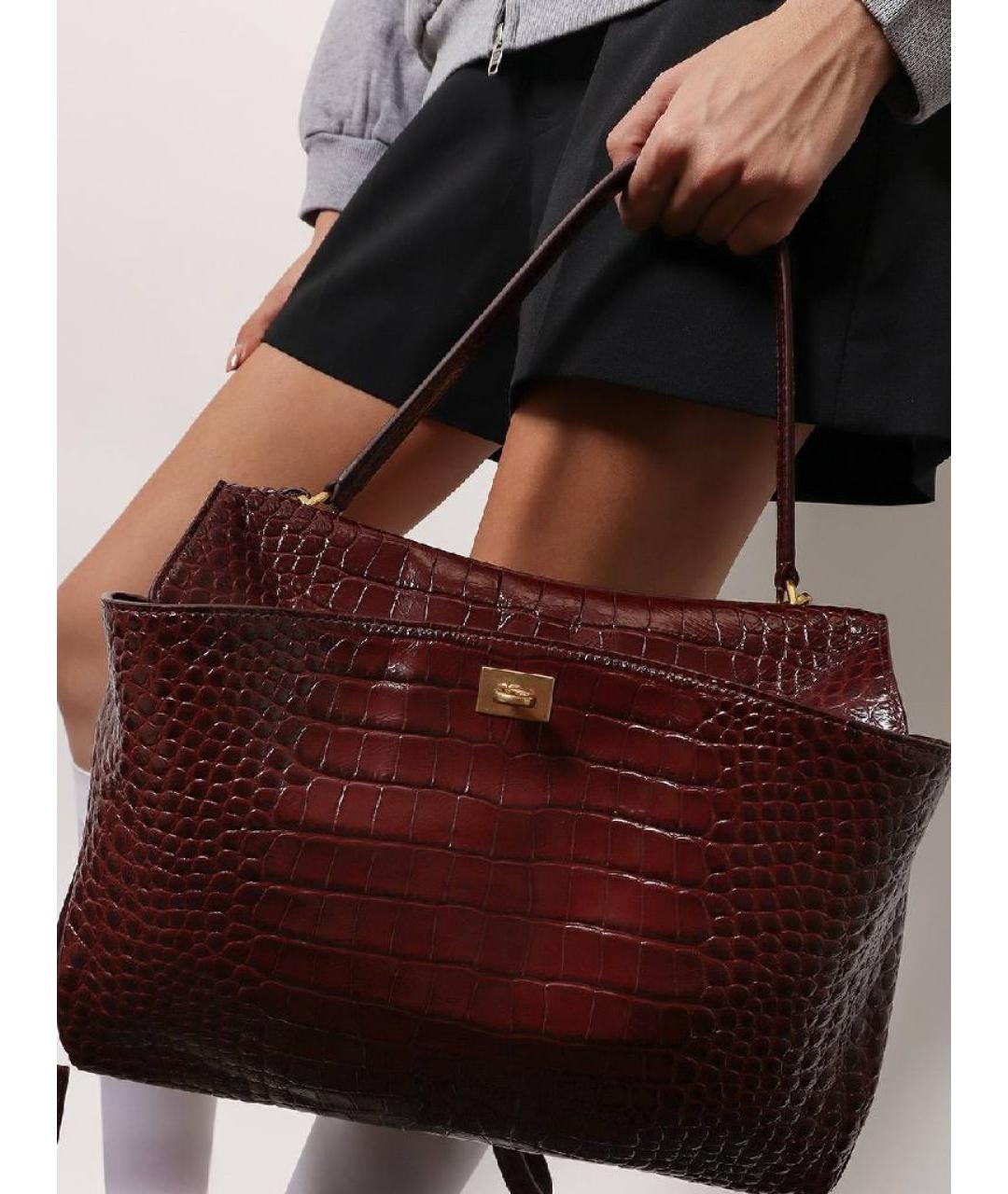 BALENCIAGA Бордовая кожаная сумка через плечо, фото 2