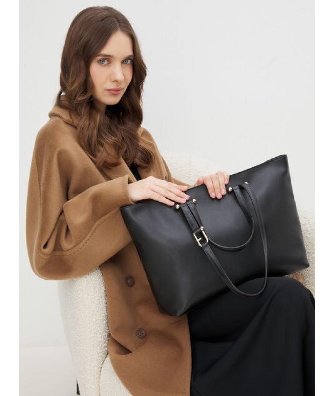 FURLA Черная кожаная сумка тоут, фото 5