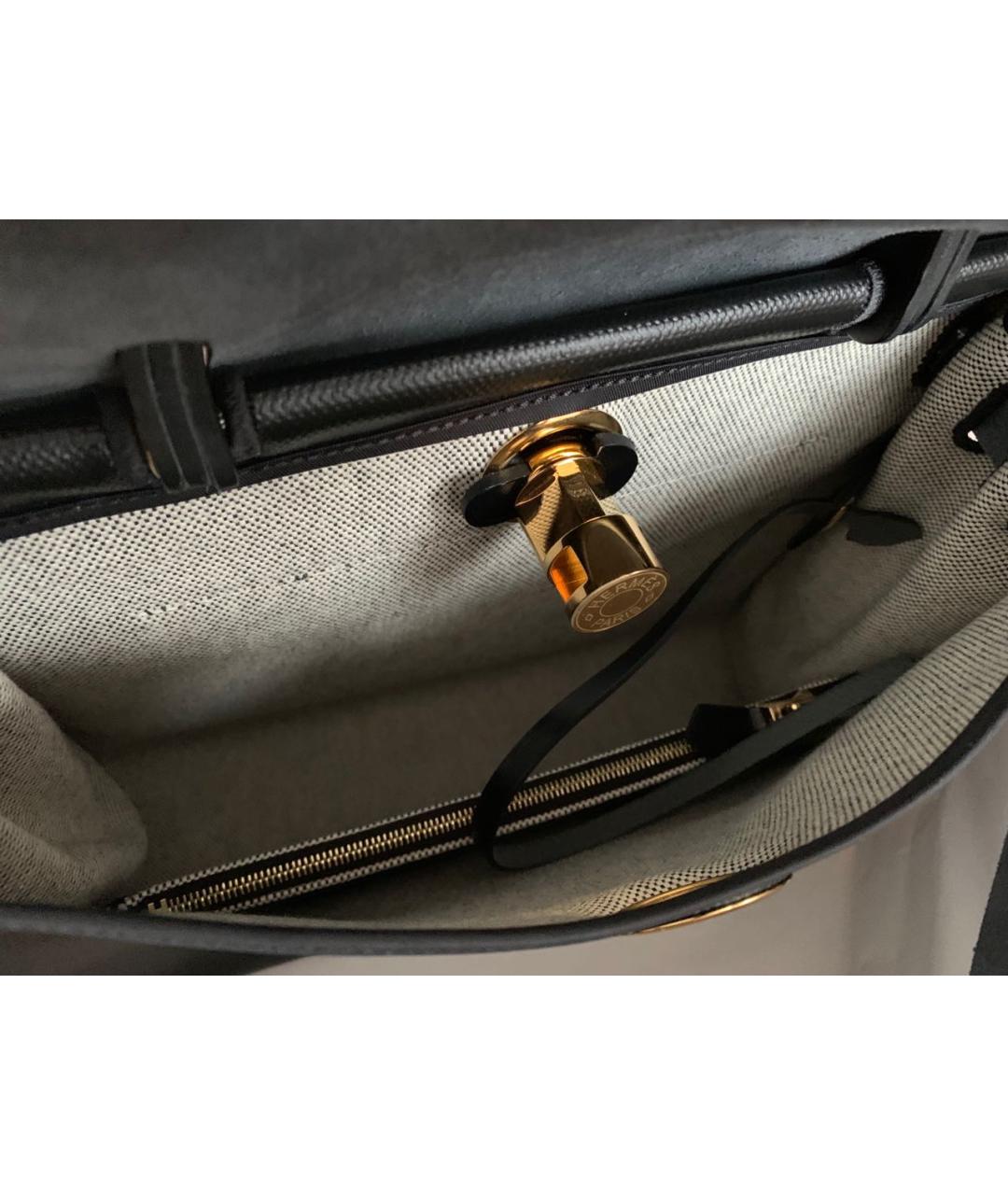 HERMES Черная кожаная сумка с короткими ручками, фото 5