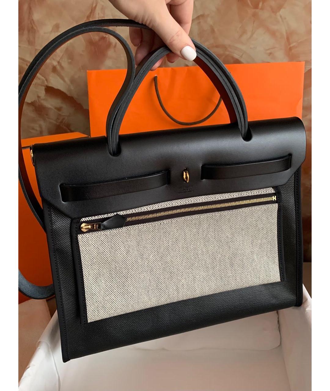 HERMES Черная кожаная сумка с короткими ручками, фото 3