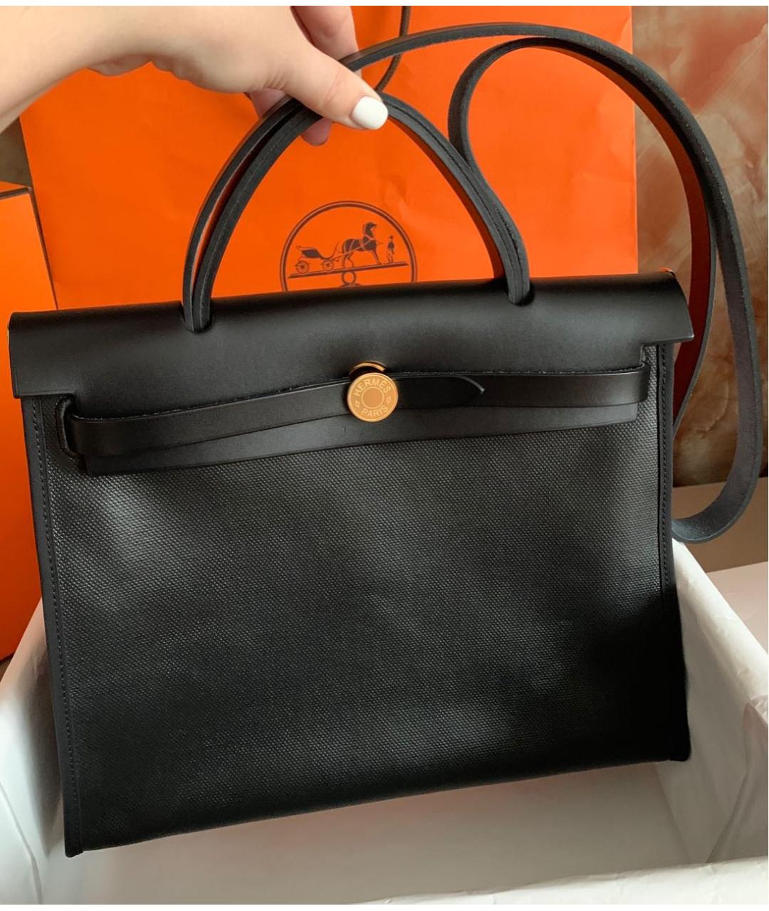 HERMES Черная кожаная сумка с короткими ручками, фото 2