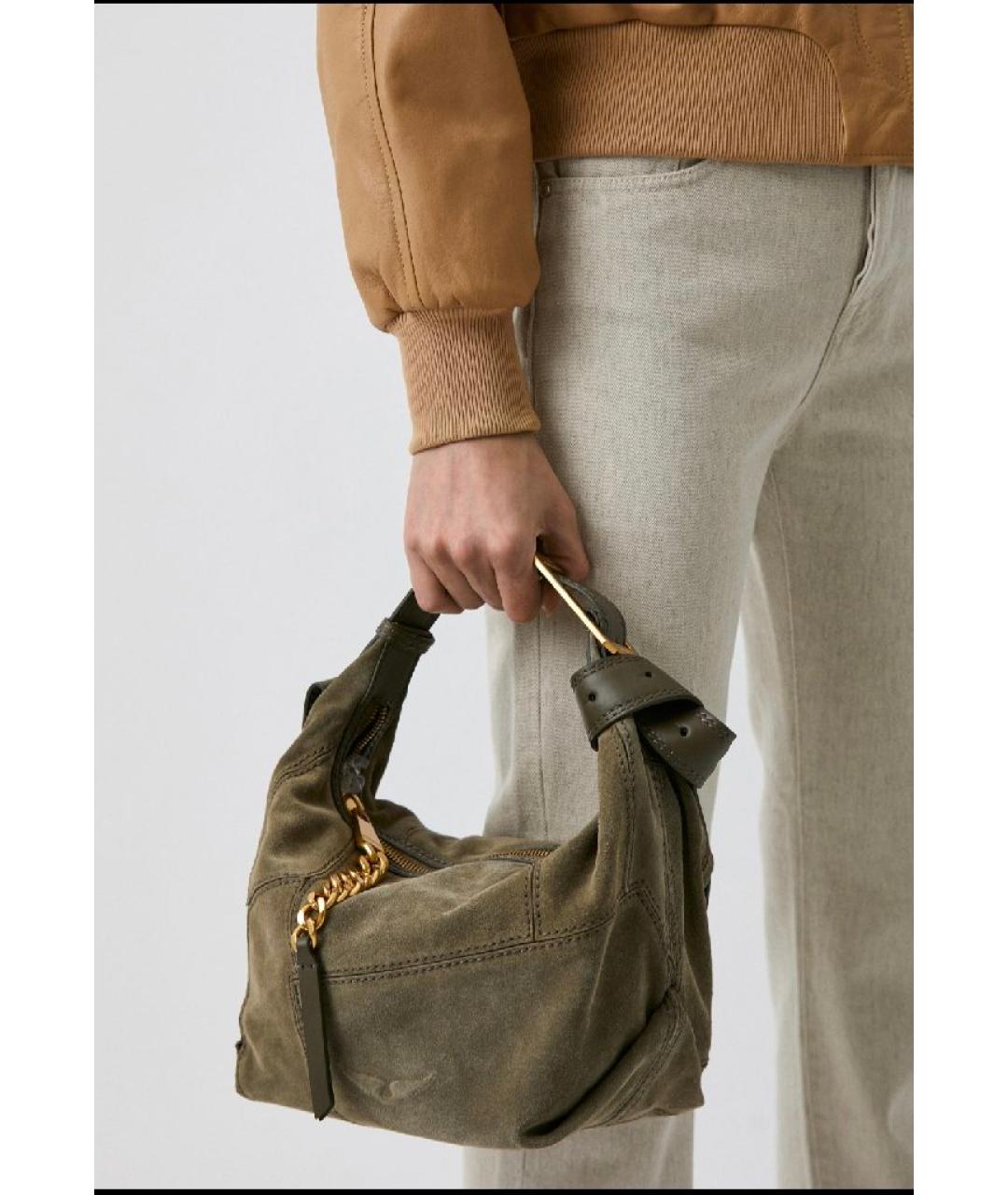 ZADIG & VOLTAIRE Хаки замшевая сумка через плечо, фото 6