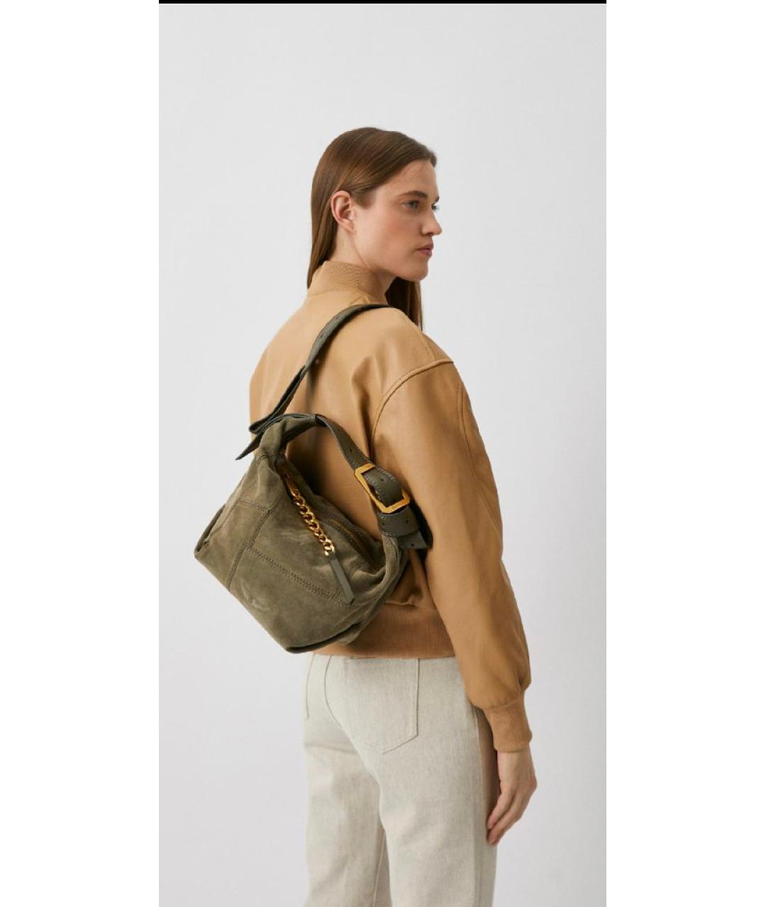 ZADIG & VOLTAIRE Хаки замшевая сумка через плечо, фото 5