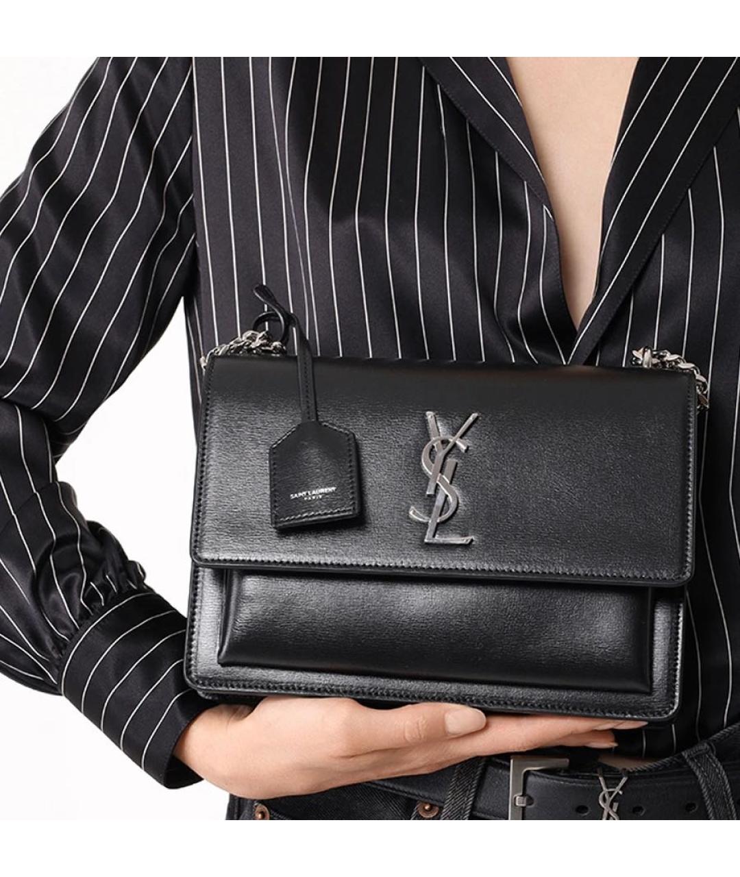 SAINT LAURENT Черная кожаная сумка через плечо, фото 3