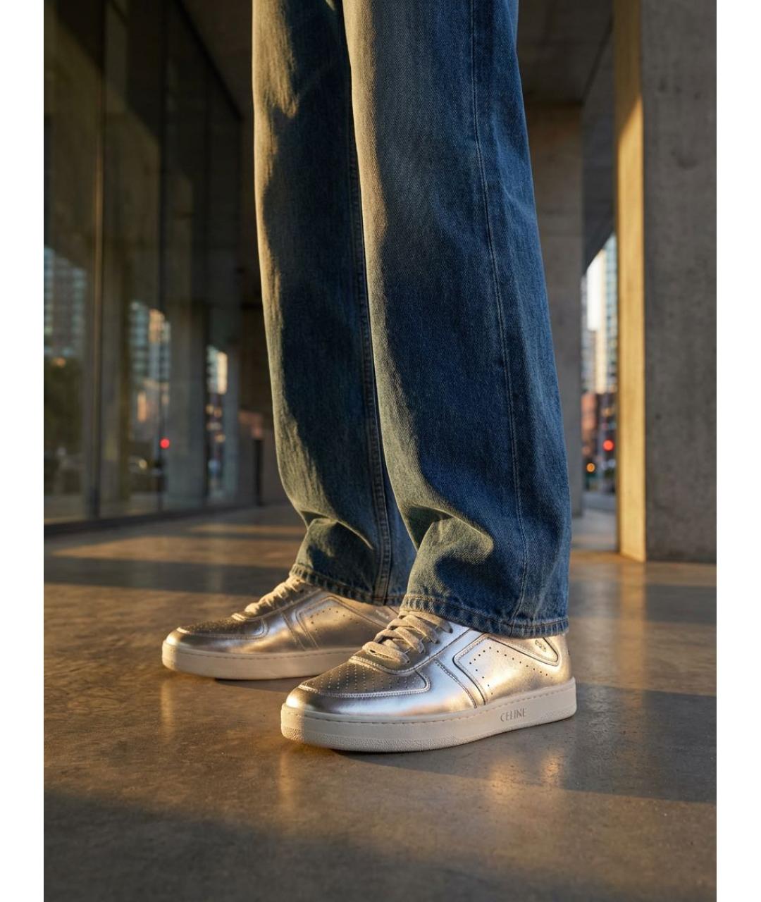 CELINE Серебряные кожаные высокие кроссовки / кеды, фото 2