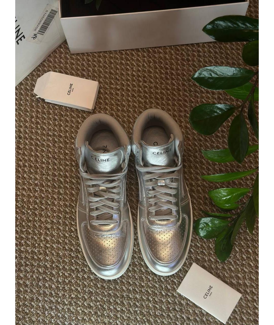 CELINE Серебряные кожаные высокие кроссовки / кеды, фото 6
