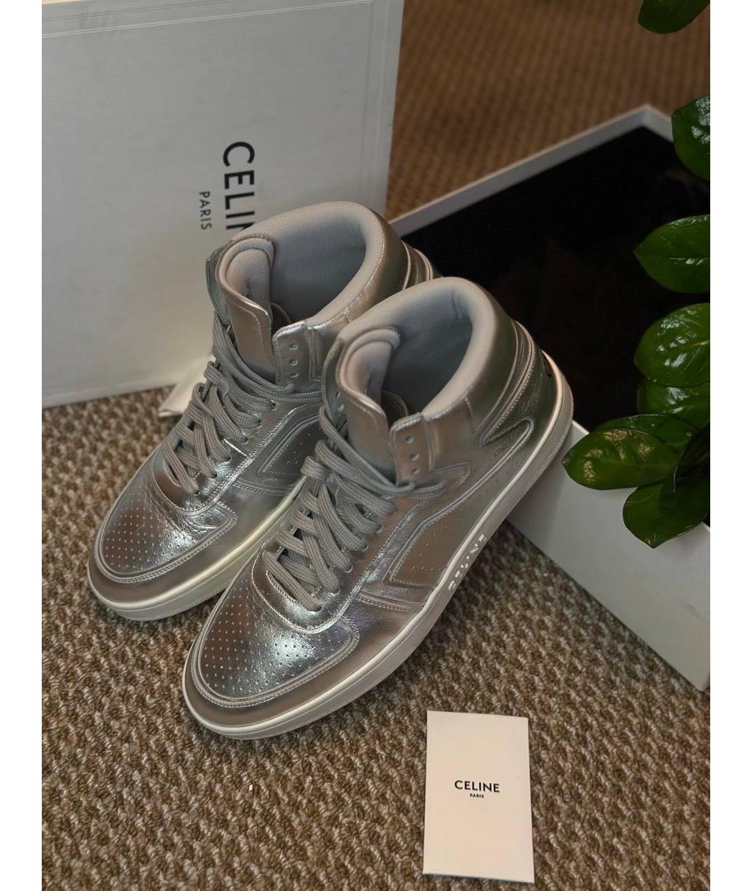 CELINE Серебряные кожаные высокие кроссовки / кеды, фото 4