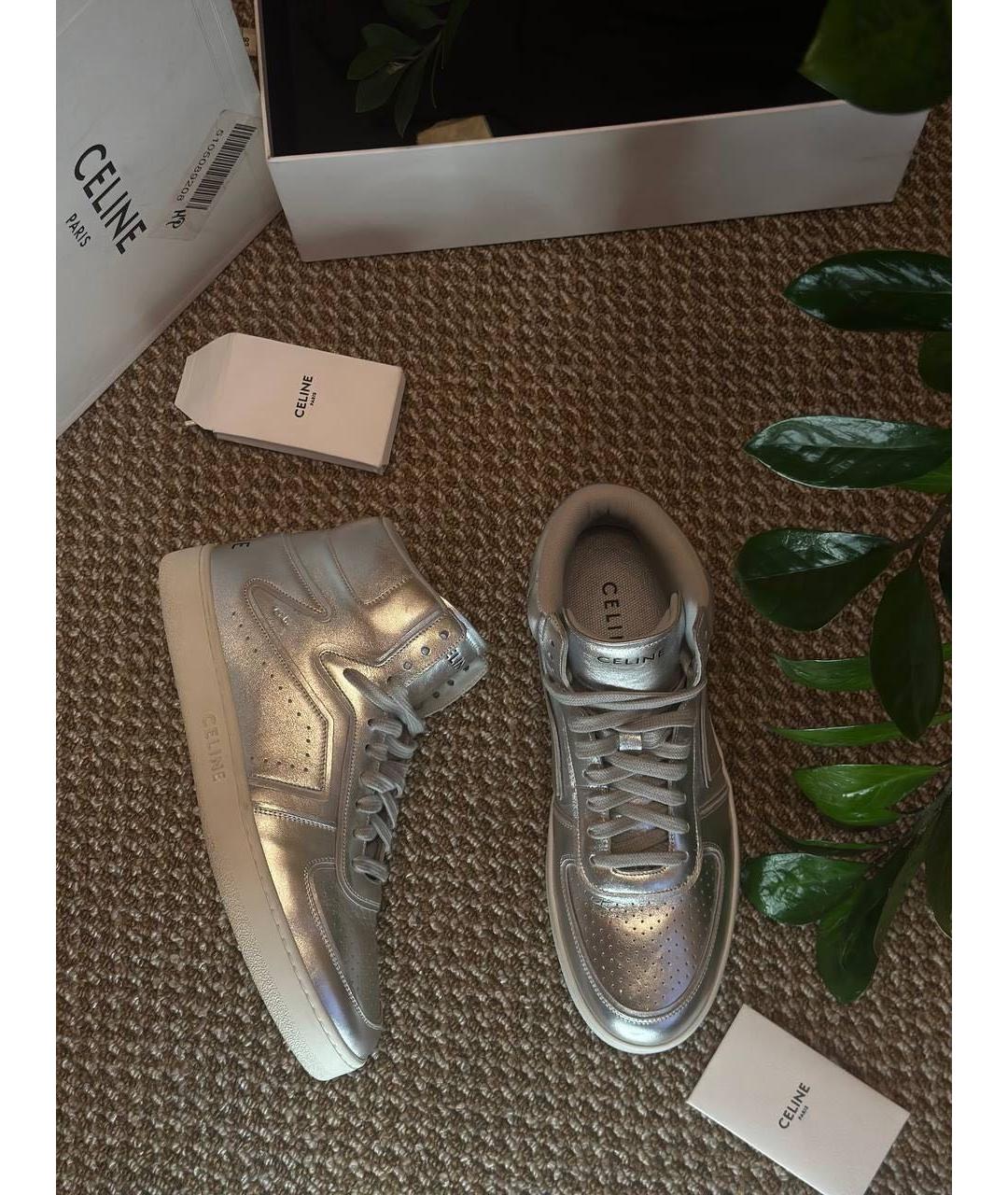CELINE Серебряные кожаные высокие кроссовки / кеды, фото 9