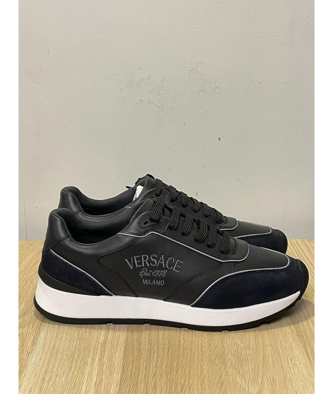 VERSACE Черные кожаные низкие кроссовки / кеды, фото 9
