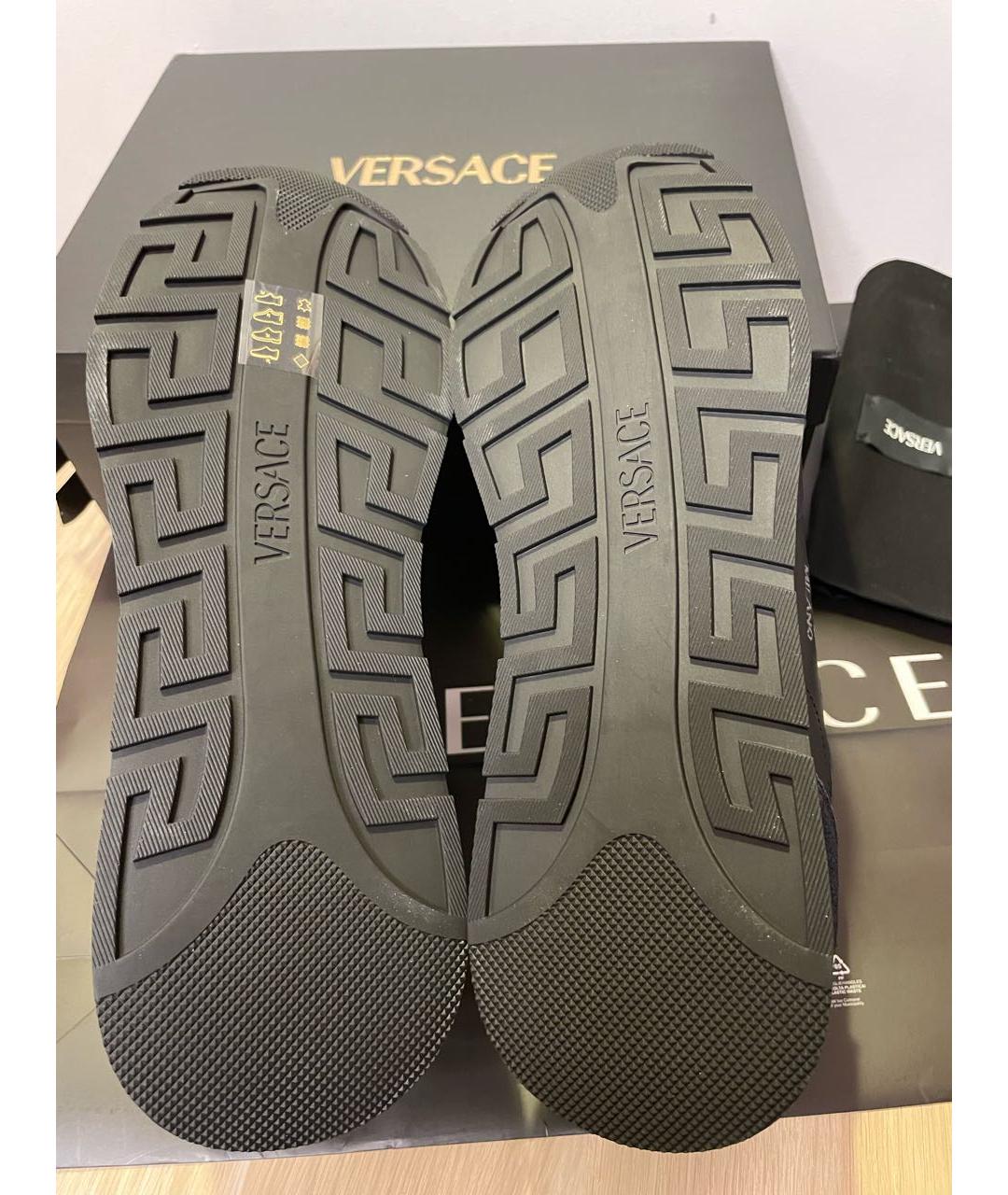 VERSACE Черные кожаные низкие кроссовки / кеды, фото 8