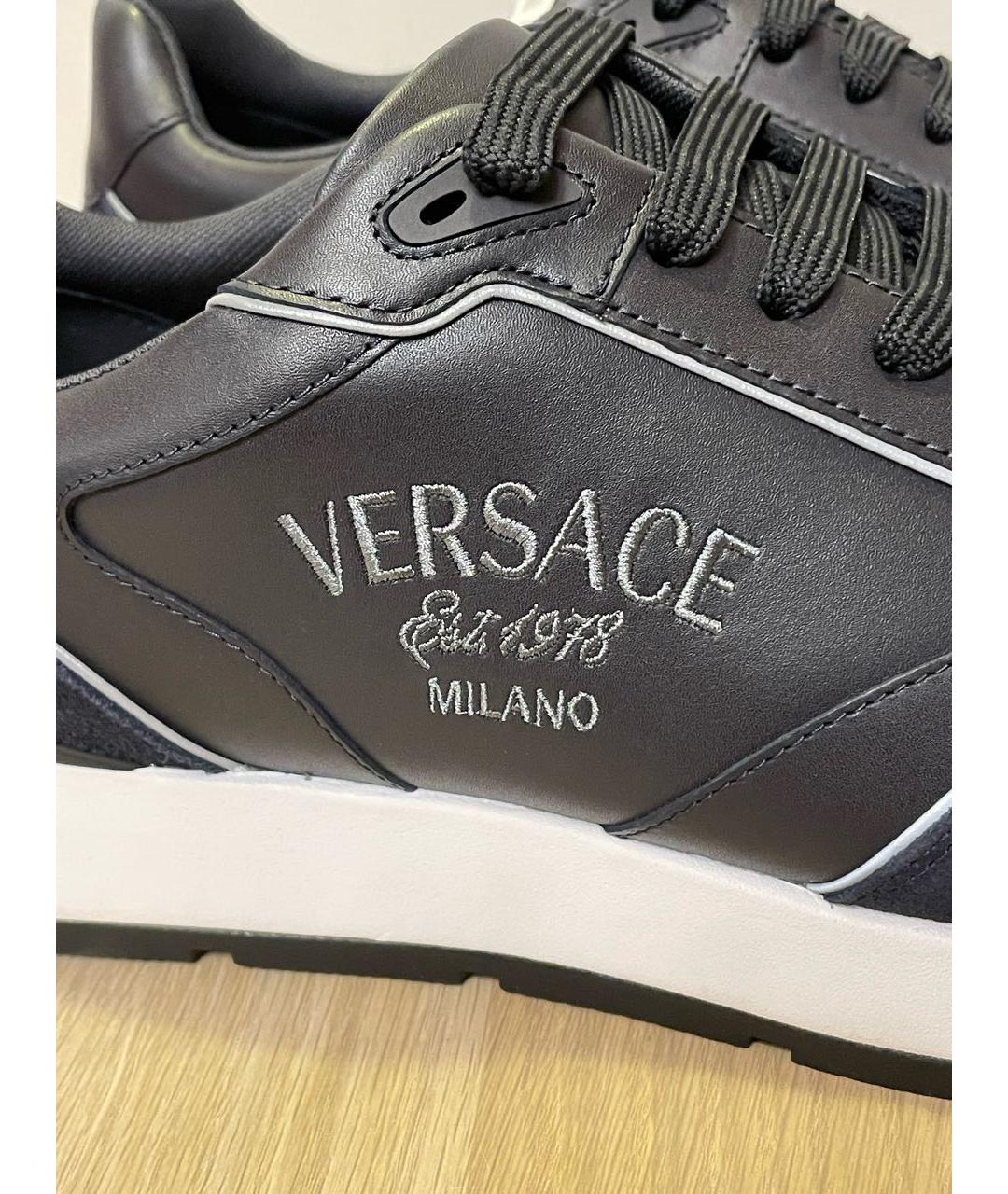 VERSACE Черные кожаные низкие кроссовки / кеды, фото 7