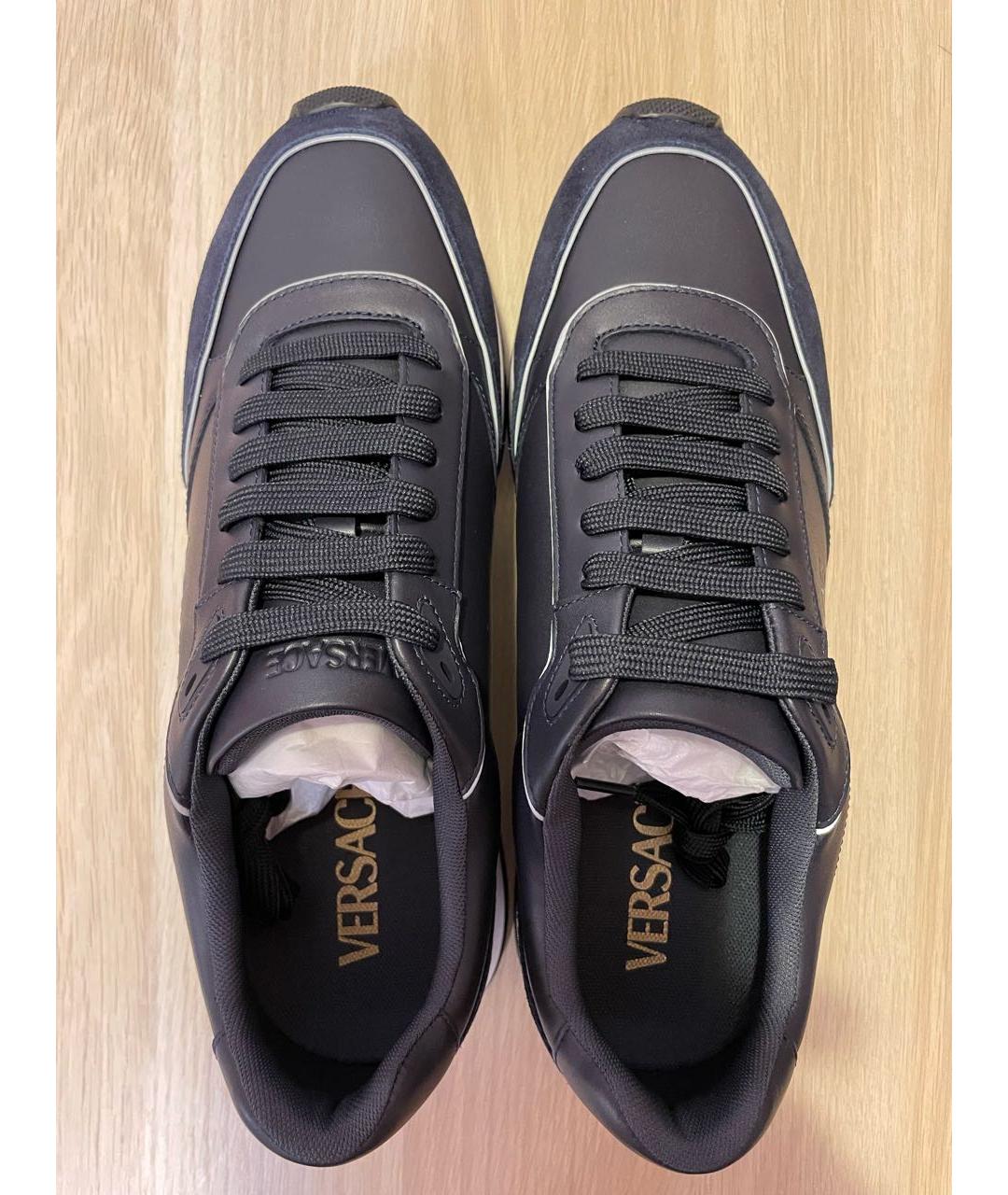 VERSACE Черные кожаные низкие кроссовки / кеды, фото 3