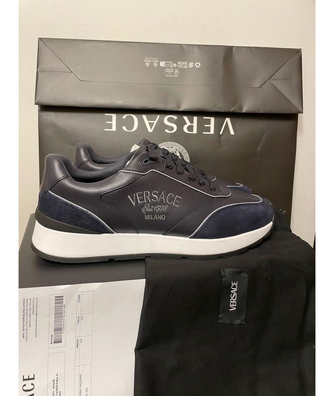 VERSACE Черные кожаные низкие кроссовки / кеды, фото 5