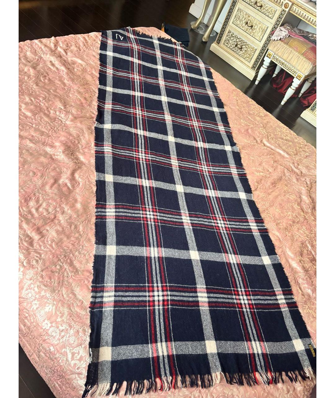 ARMANI JEANS Темно-синий шерстяной шарф, фото 2