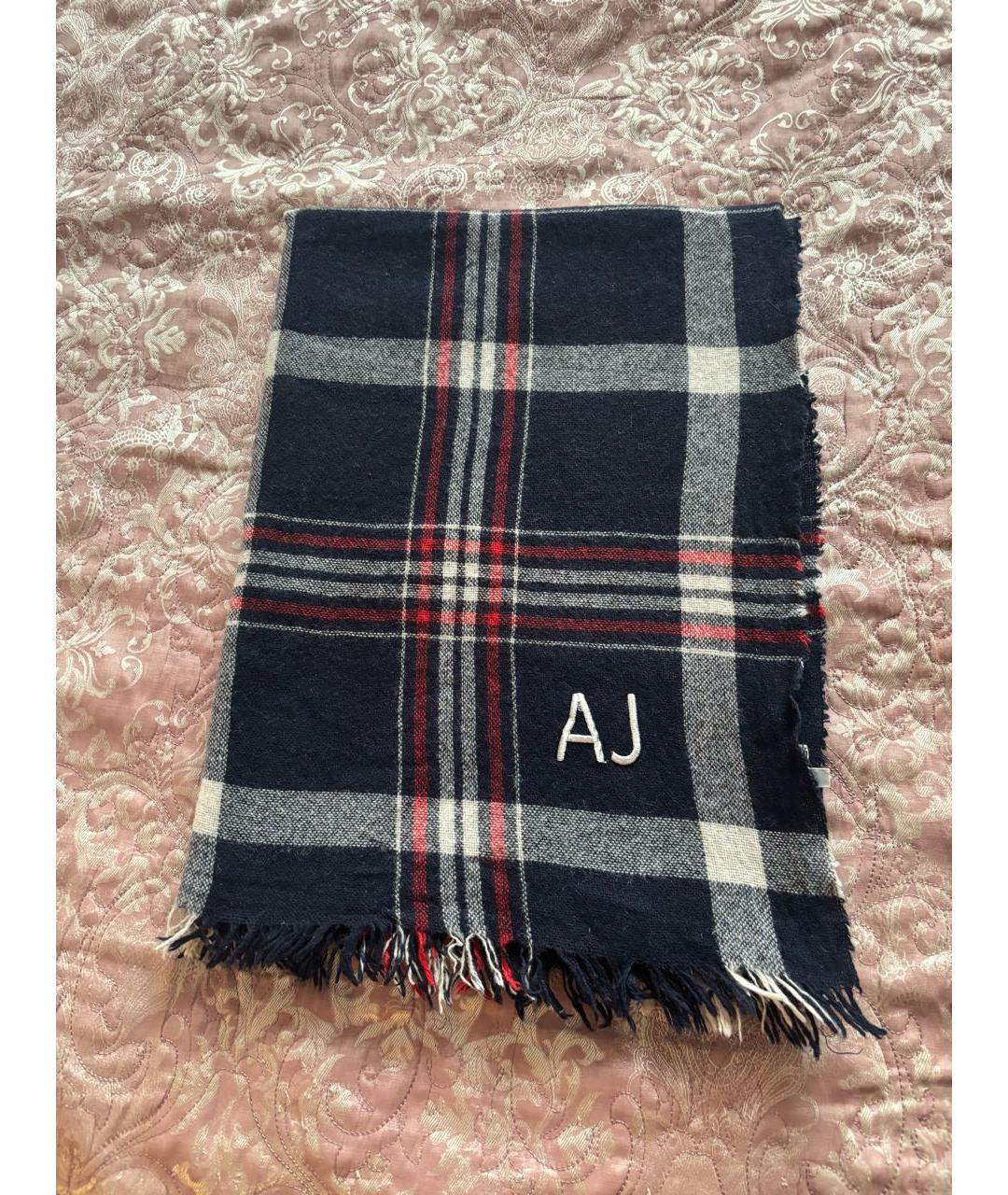 ARMANI JEANS Темно-синий шерстяной шарф, фото 6