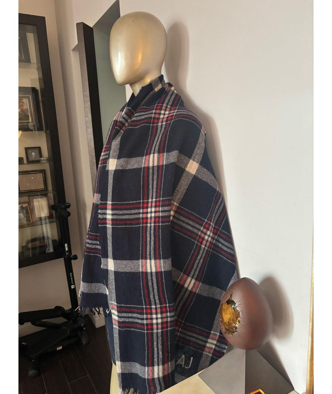 ARMANI JEANS Темно-синий шерстяной шарф, фото 5