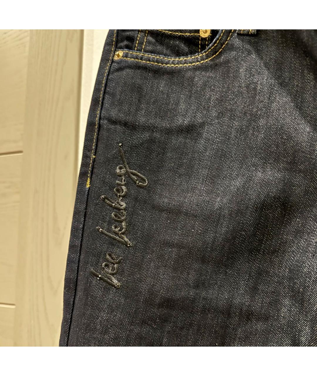 ICEBERG Темно-синие хлопко-полиэстеровые прямые джинсы, фото 5