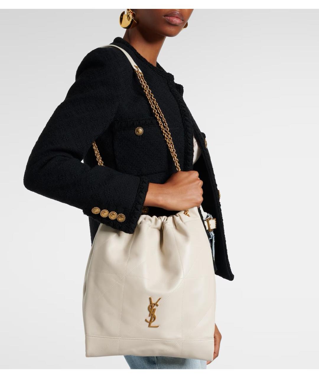 SAINT LAURENT Бежевая кожаная сумка тоут, фото 2