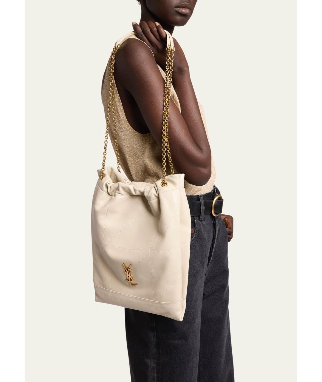 SAINT LAURENT Бежевая кожаная сумка тоут, фото 3