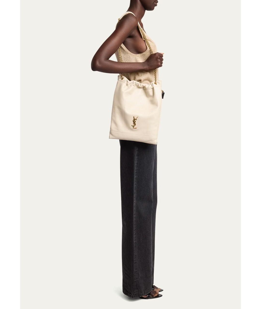 SAINT LAURENT Бежевая кожаная сумка тоут, фото 5