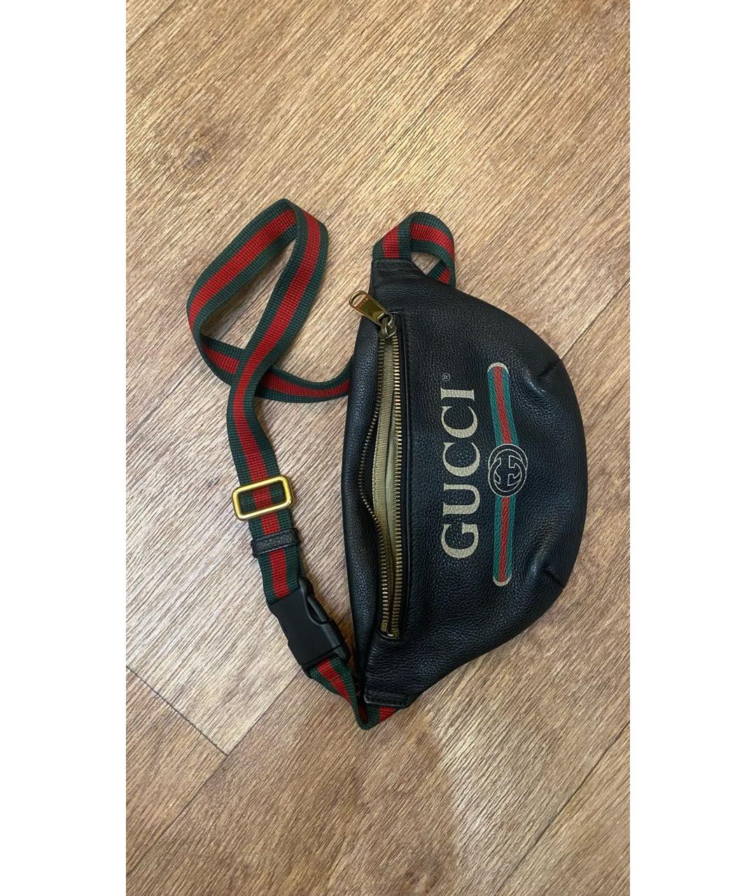 GUCCI Черная кожаная поясная сумка, фото 2